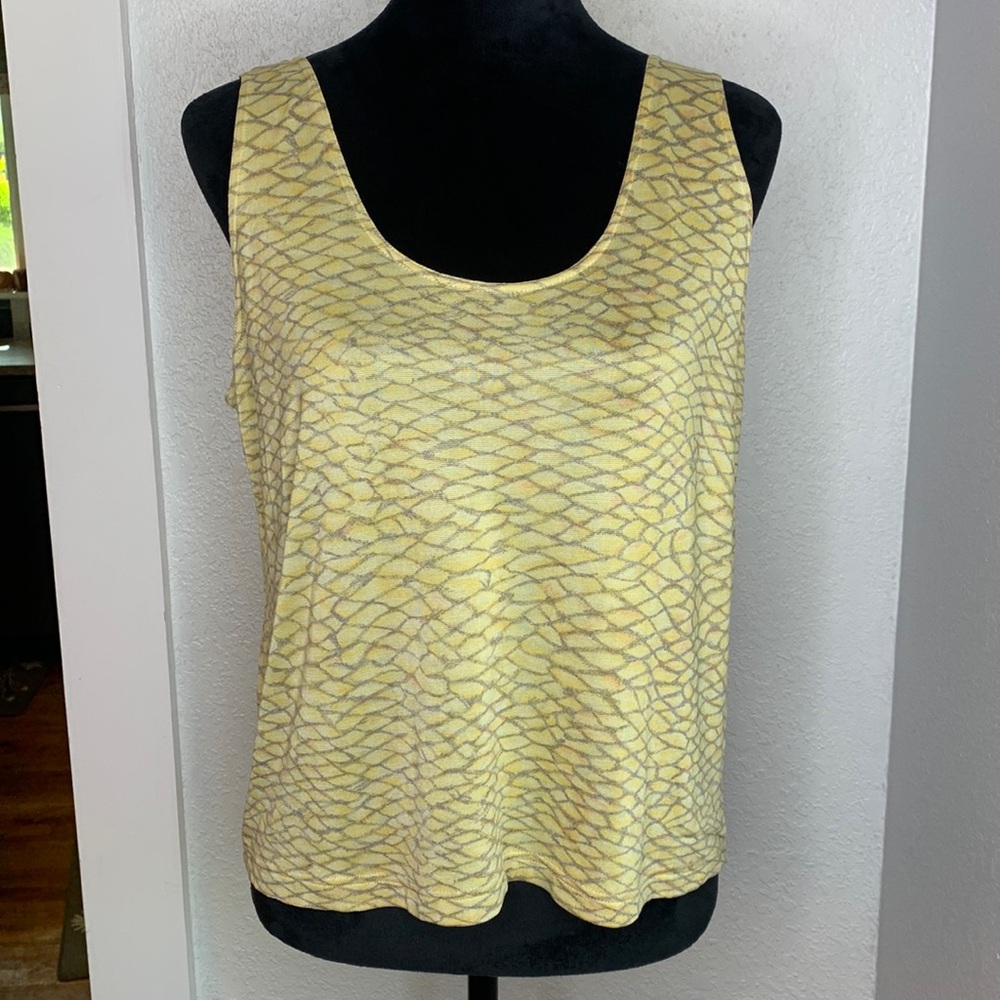 Vera Cristina Yellow Snakeskin print Silk Blend Lightweight Tank Top Size Large